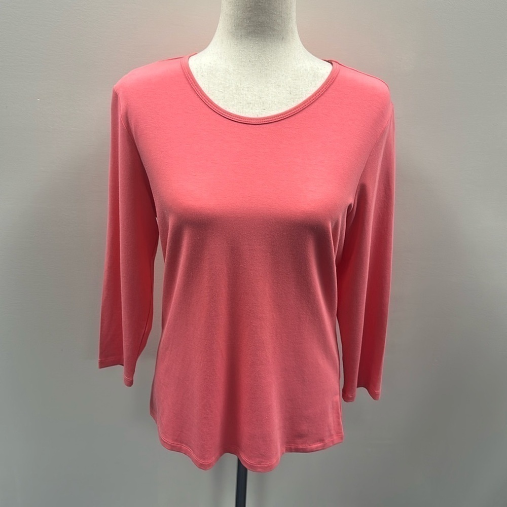 J. McLaughlin Scoop Neck Coral 3/4 Sleeve Tee Large Cotton/Modal Preppy Classic